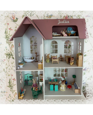 Casita muñecas rosa con nombre blanco
